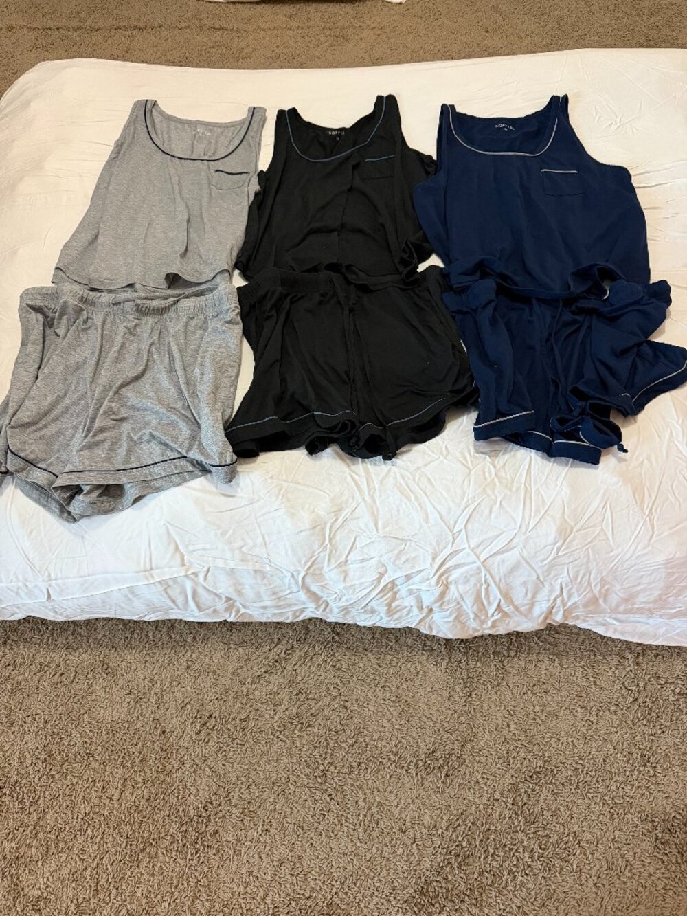 Softies Brand Women’s Sleeveless Tank & Shorts Sleep Set - Grey, Black, Navy